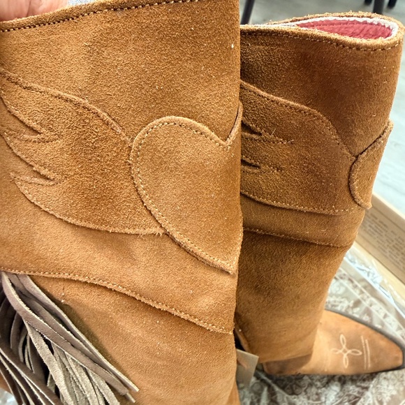 Junk Gypsy Fringe Suede Knee-High Boots - Brown and Pink - Picture 13 of 14